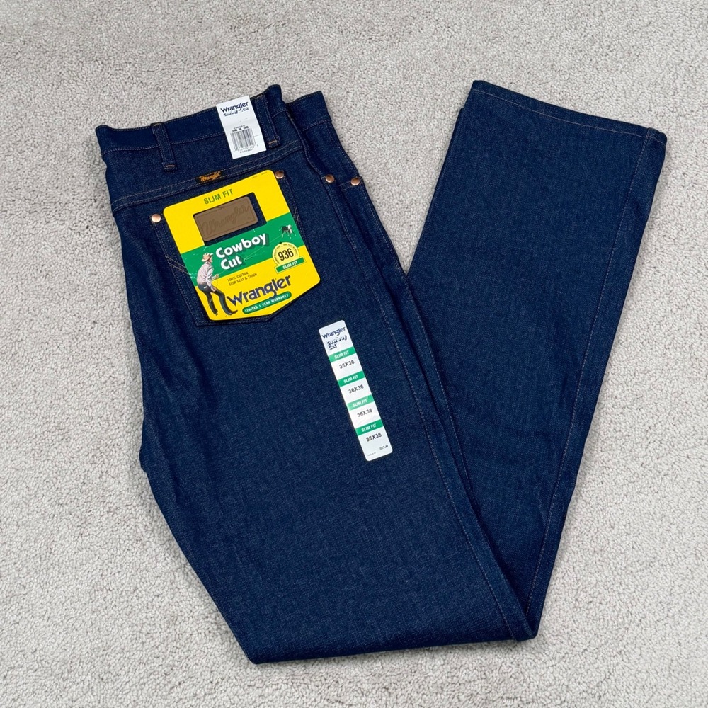 Wrangler Cowboy Cut Slim Fit Jeans Mens 36x36 Rigid Indigo Denim 936DEN NWT